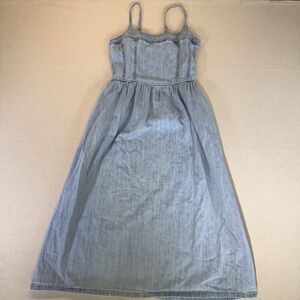Levis Denim Midi Dress Light Wash Smocked Back Pockets Blue Small